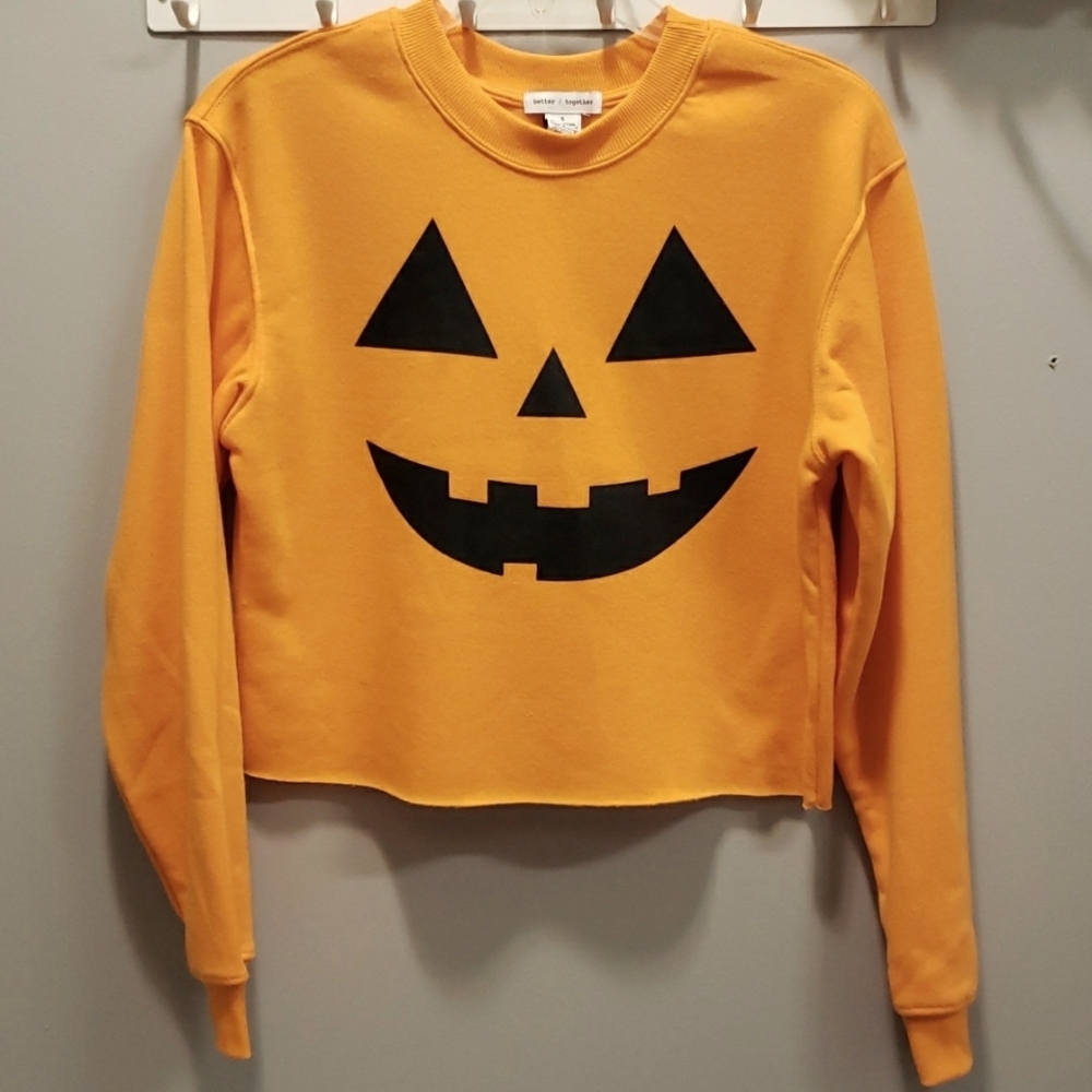 Better Together Orange Cropped Pumpkin Face Sweatshirt, Small